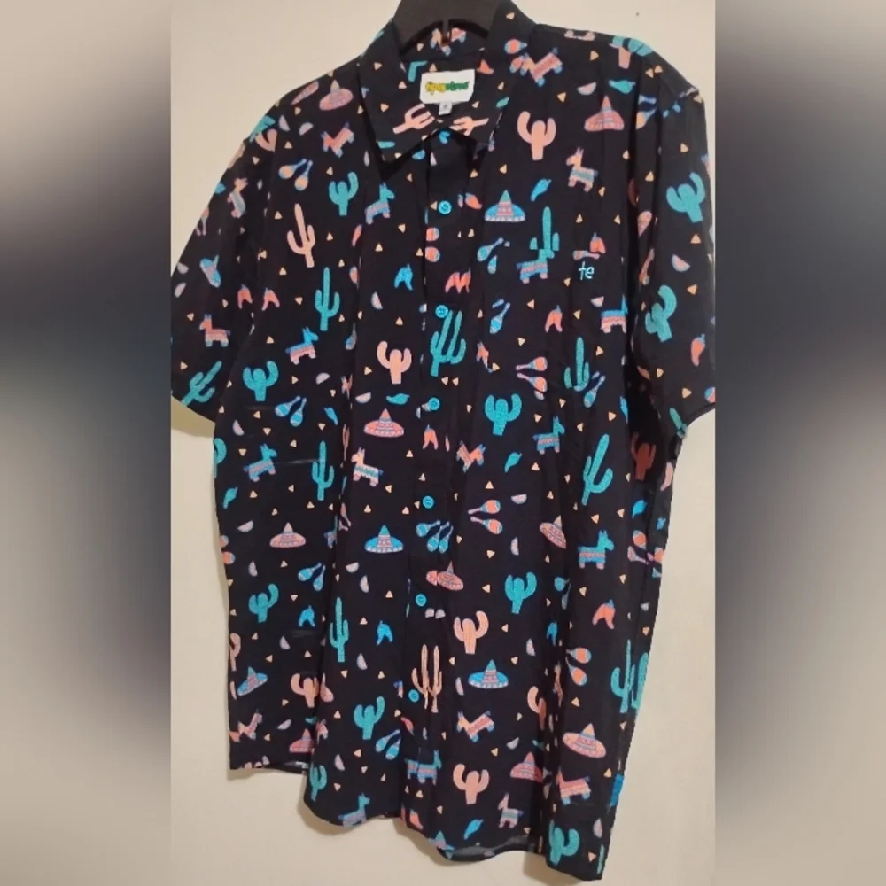 Tipsy Elves Shirt Mens Midnight Fiesta Hawaiian Pinata Cactus zise XL - Picture 2 of 16